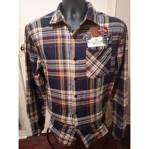 BORN FLY men Large L Button-Down Graphic Shirt front button pockets long sleeve